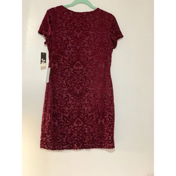 Jump Apparel Burgundy Red Burnout Velvet Sleeveless round Neck Sheath Dress L - Picture 11 of 12